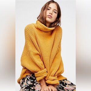 Free People Mustard Yellow Chunky Turtleneck Sweater